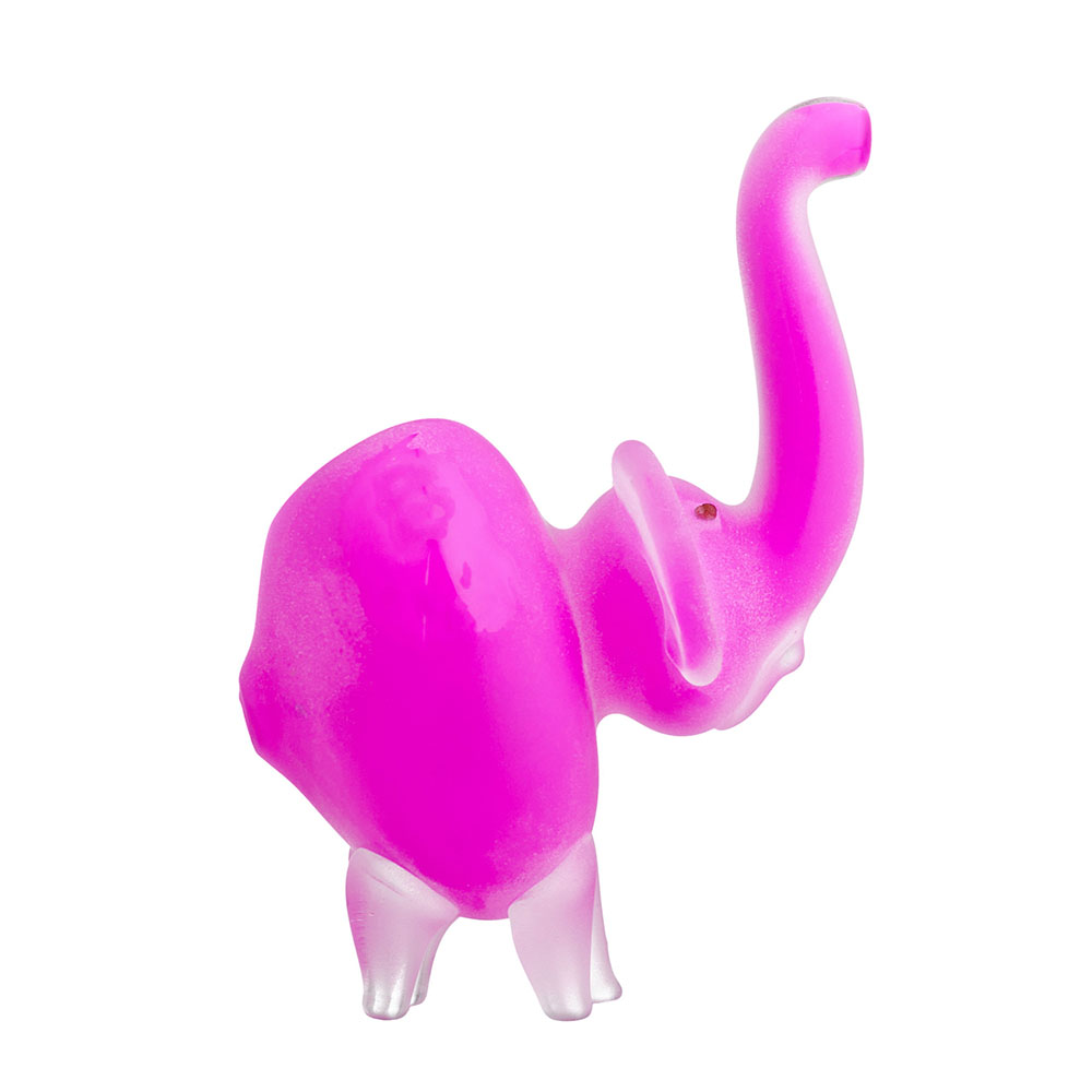 Pink glass cannabis pipe in the shape of an elephant