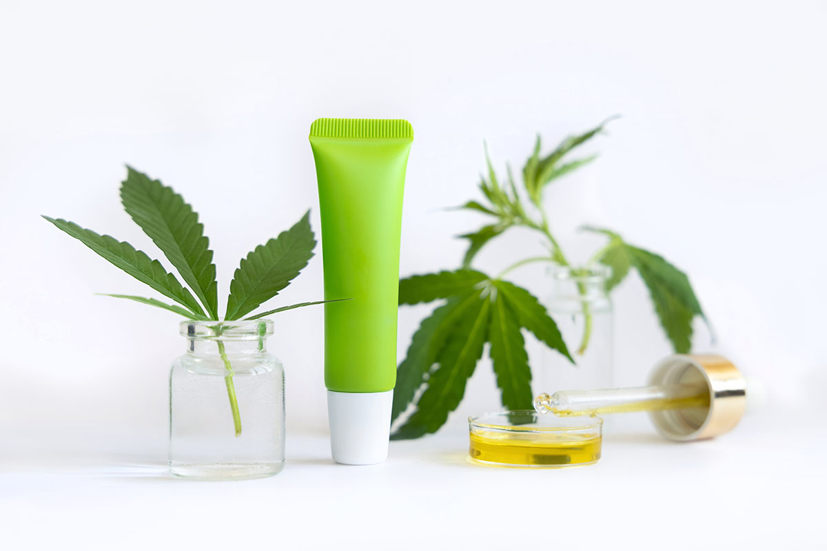 Cannabis products next to leave