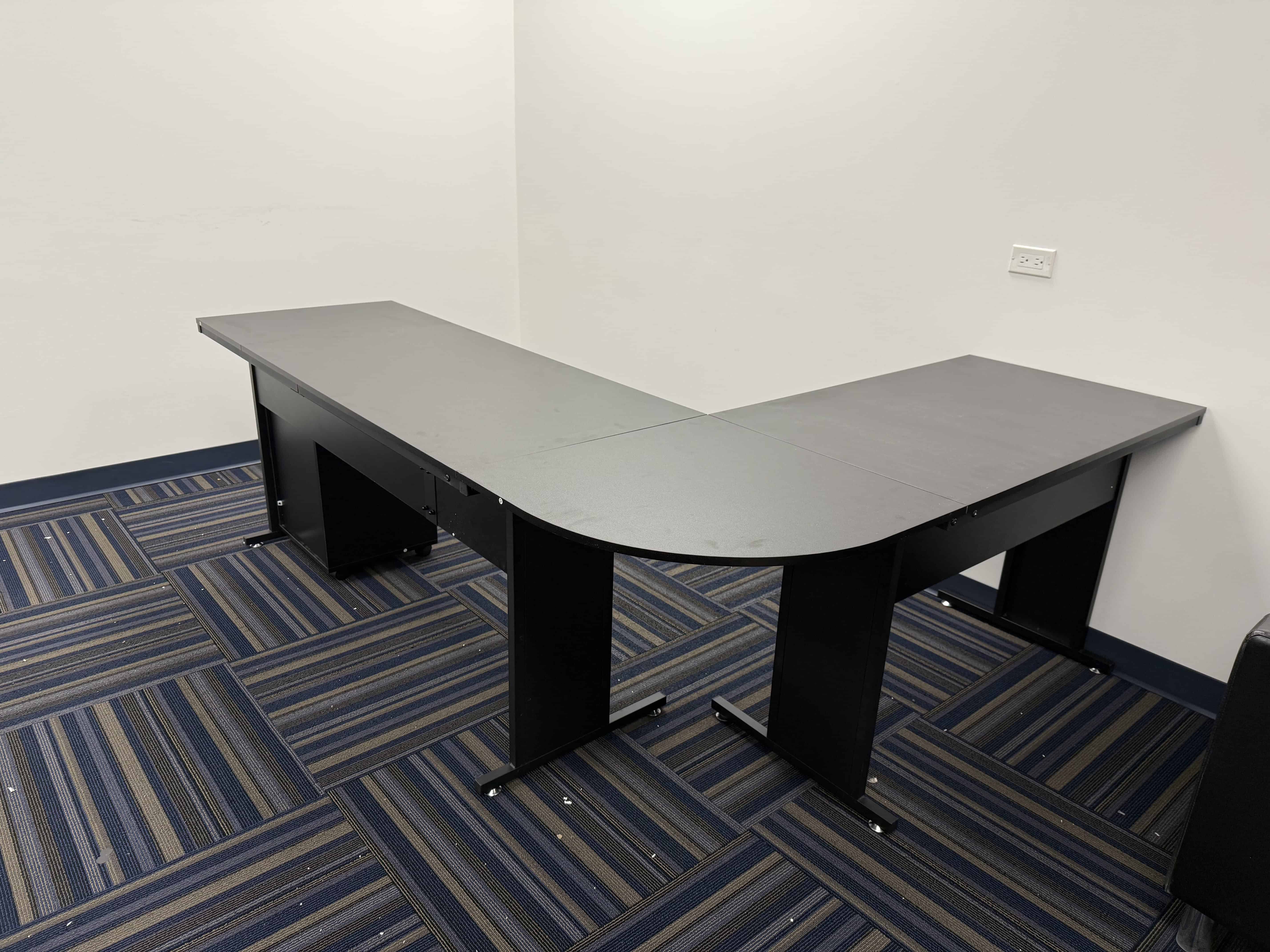 L shaped office desk assembly front