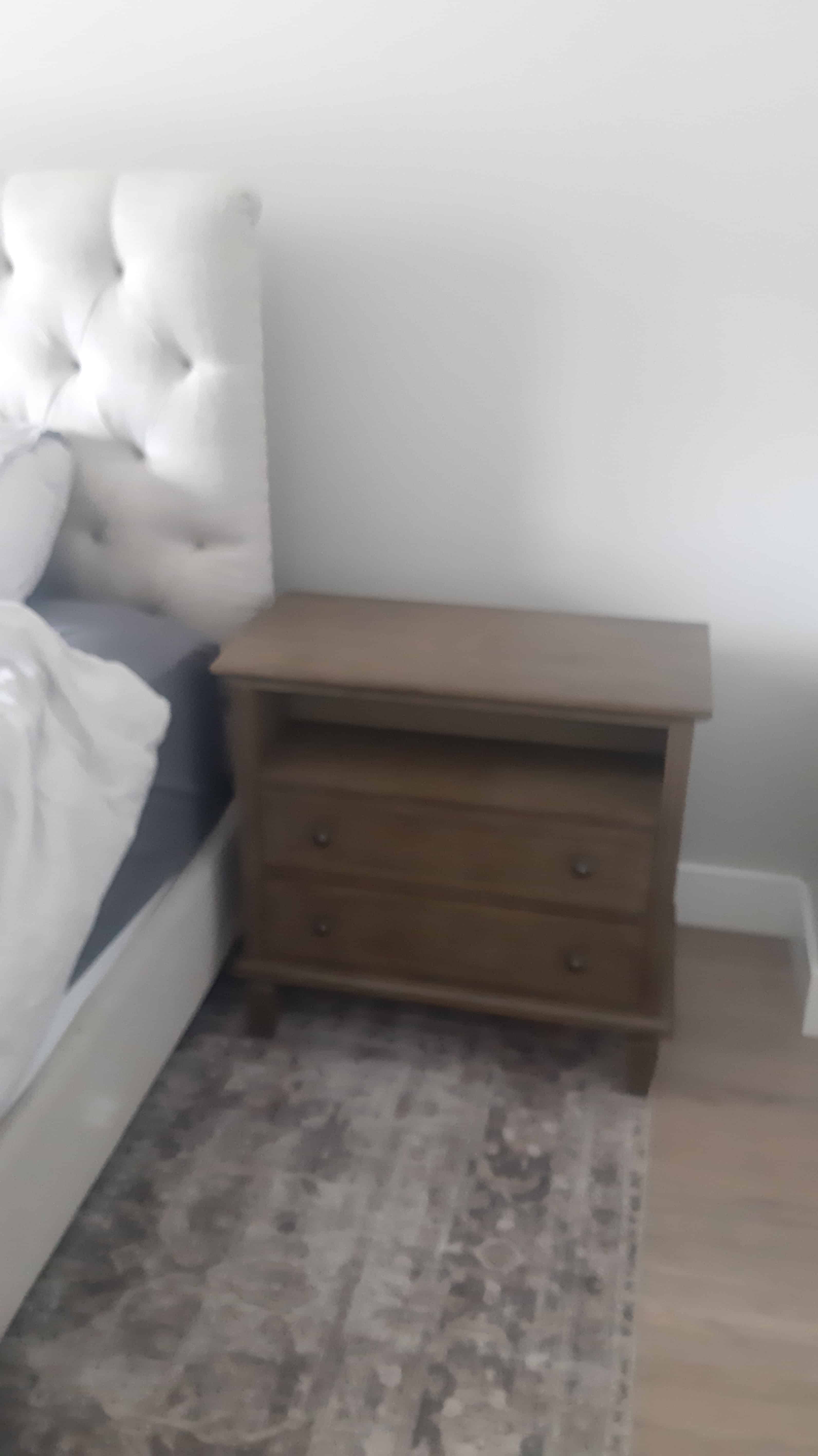 Oak wood nightstand assembly