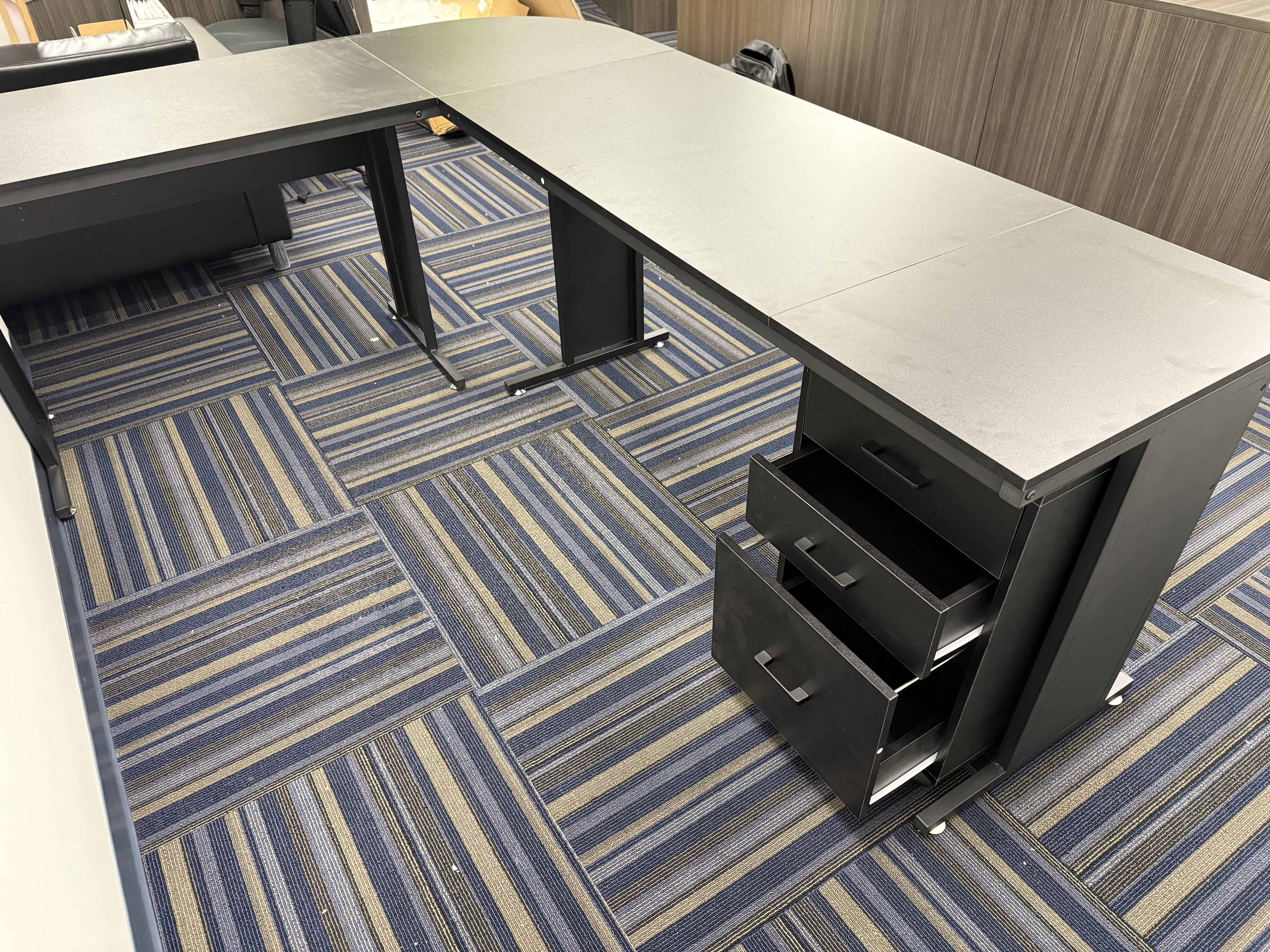 L shaped office desk assembly back