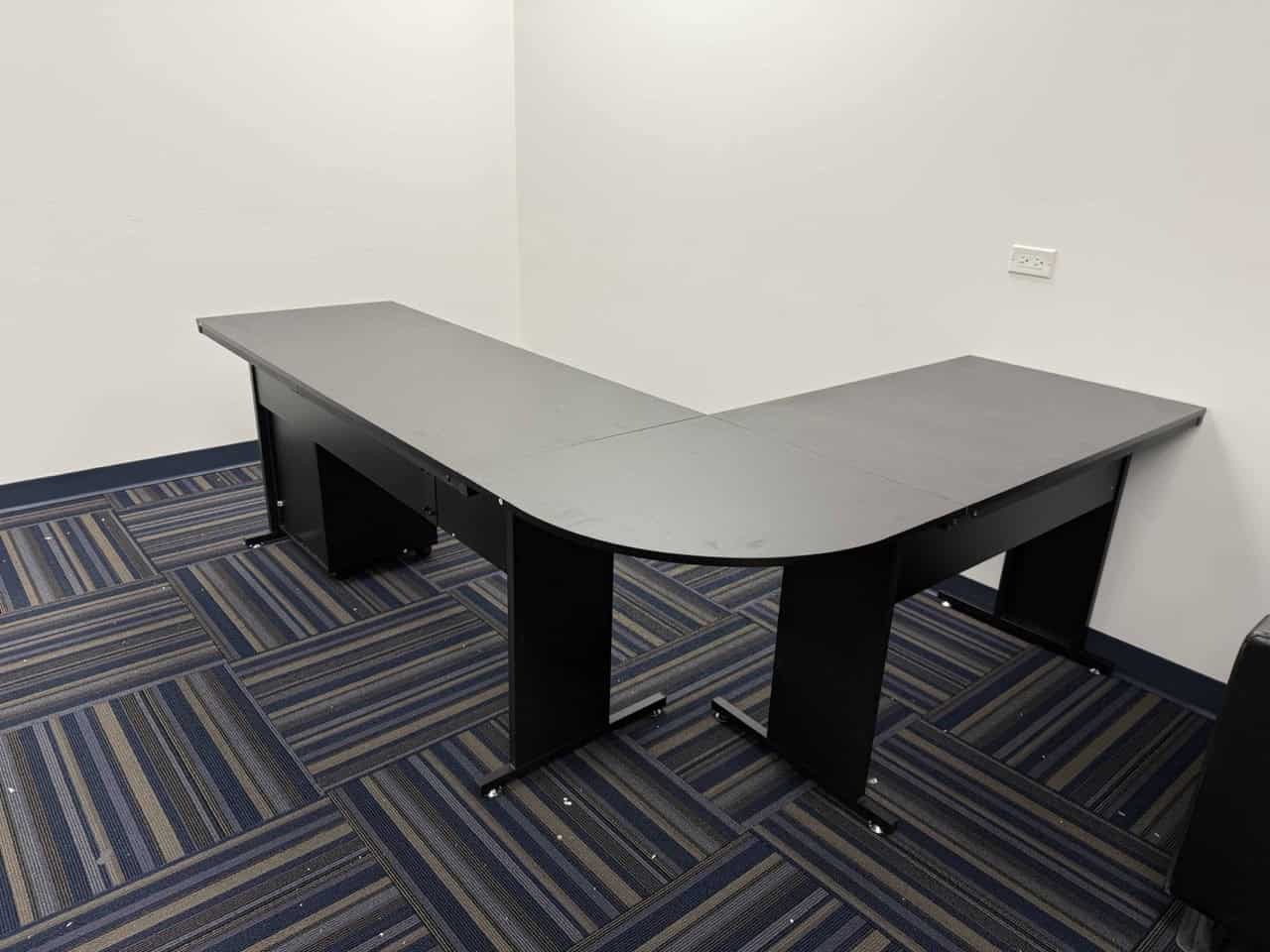 L shaped office desk assembly front