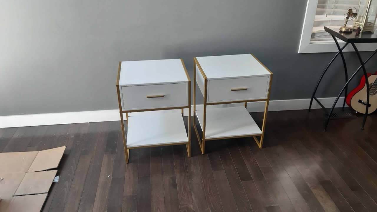 Wood metal nightstand assembly