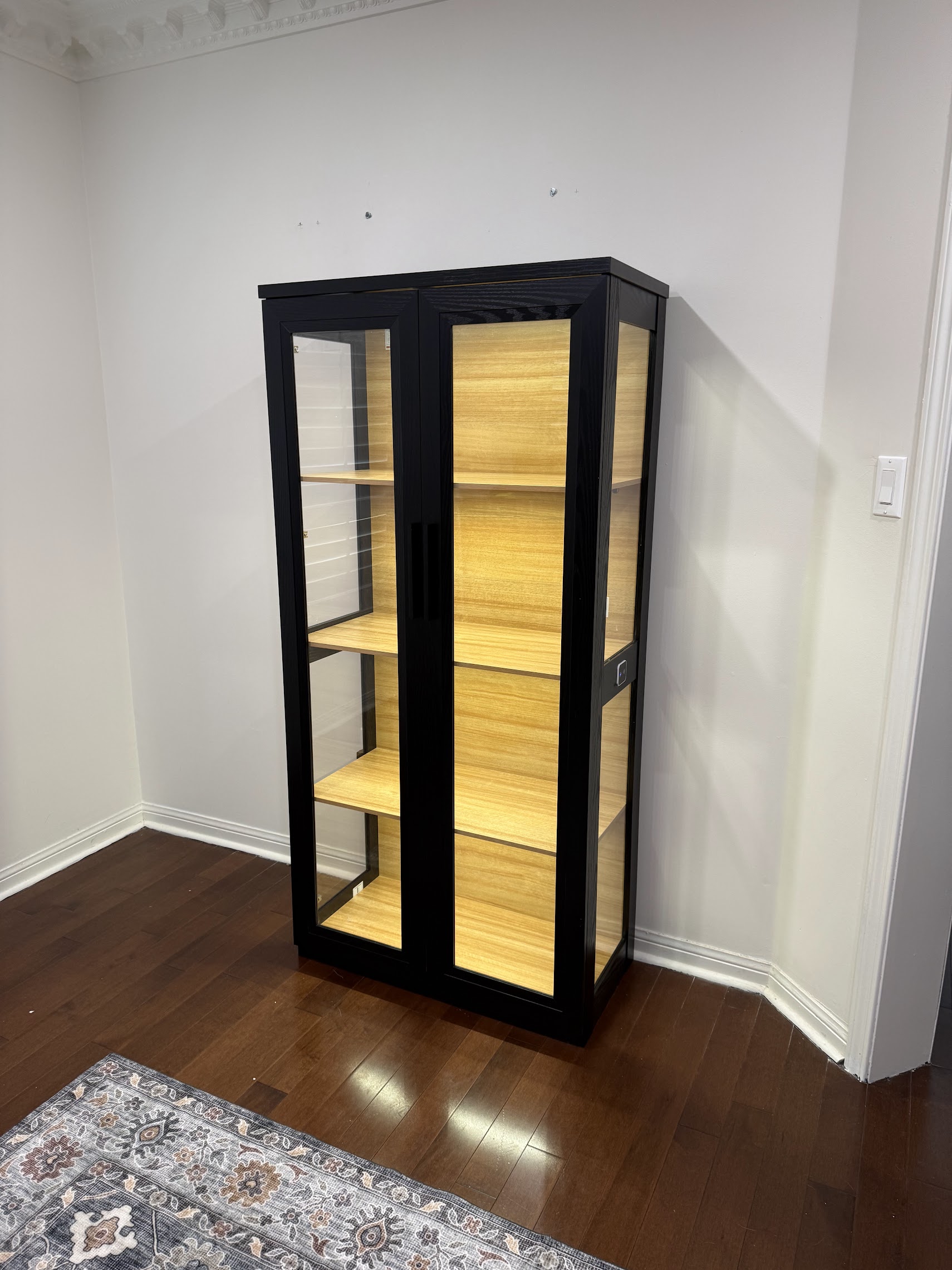 Black Glass Door Display Cabinet Assembly