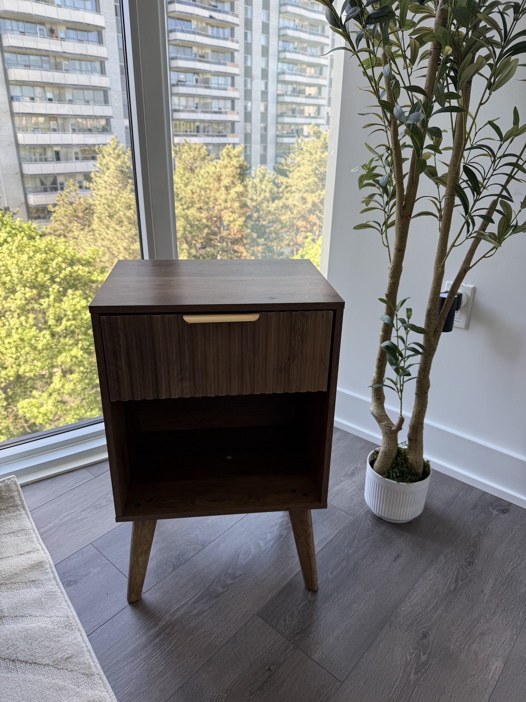Dark Wood Nightstand With Drawer Assembly