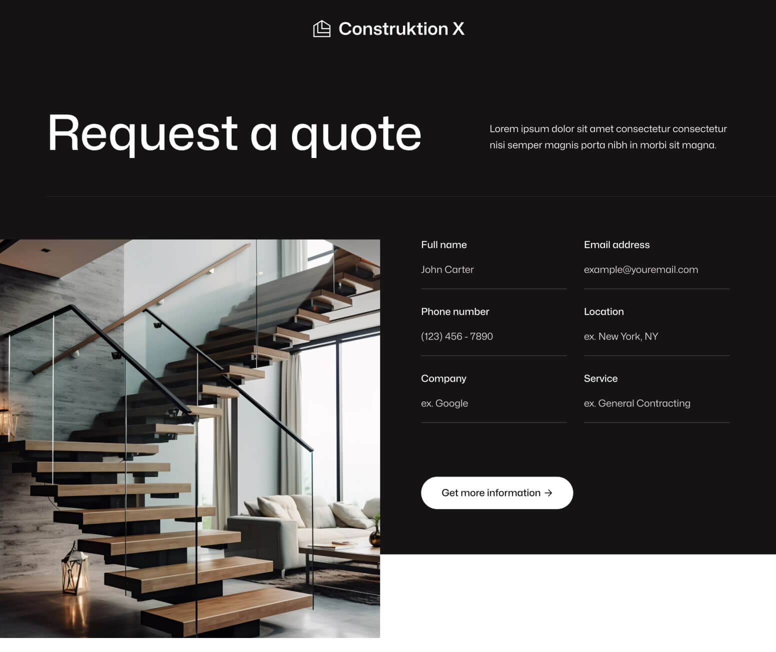 Construktion X - Request A Quote Page - Construction Webflow Template