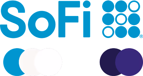 SoFi logo with stylized text and circular dot pattern.