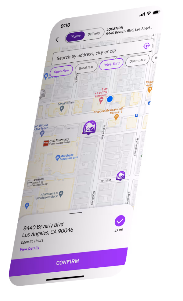 taco bell app iphone skew showing the map