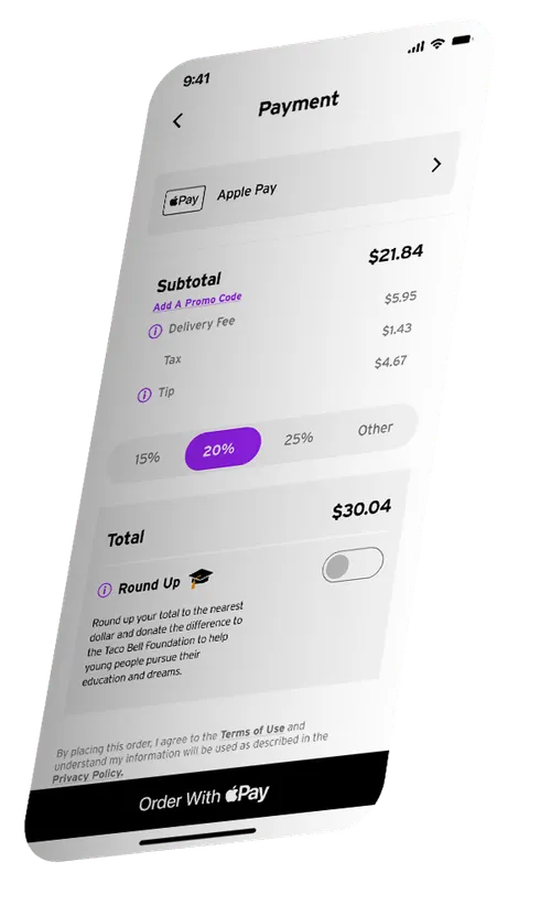 taco bell app iphone skew showing checkout