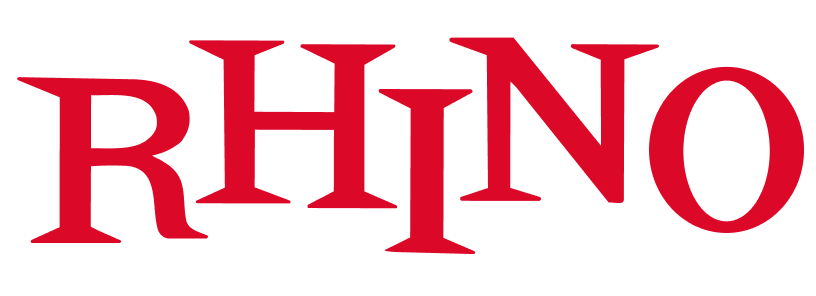 The word RHINO in bold red capital letters with the letter I smaller and centered vertically.