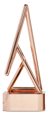 Sleek rose gold geometric trophy with two triangular shapes on a rectangular base.