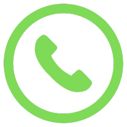 Green phone handset icon inside a green circle on black background.