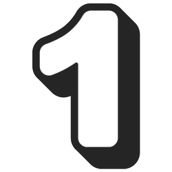 White number one on a black background.