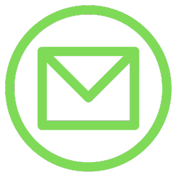 Green circle enclosing a green envelope icon representing email.