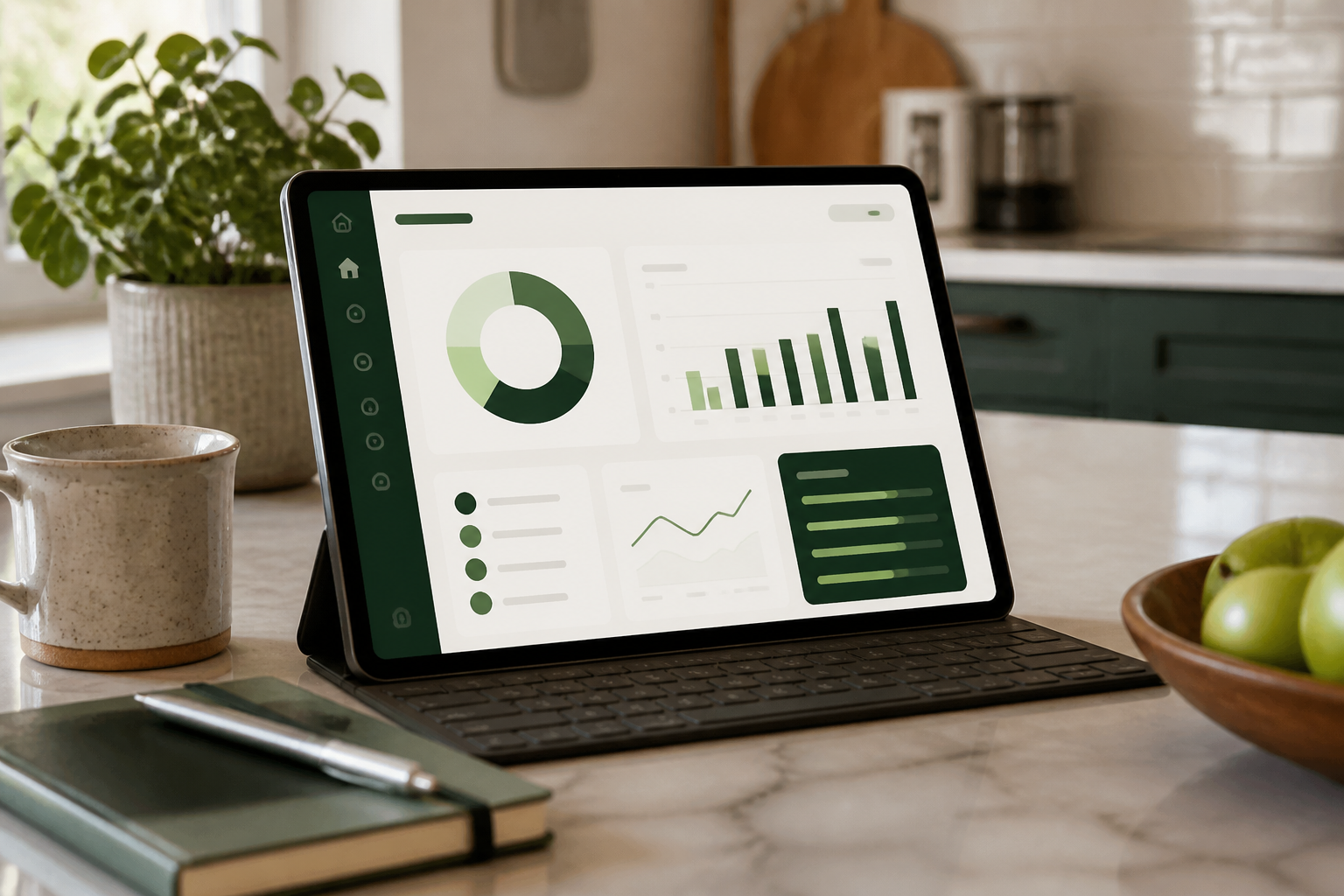 Tablet showing a monthly budget plan