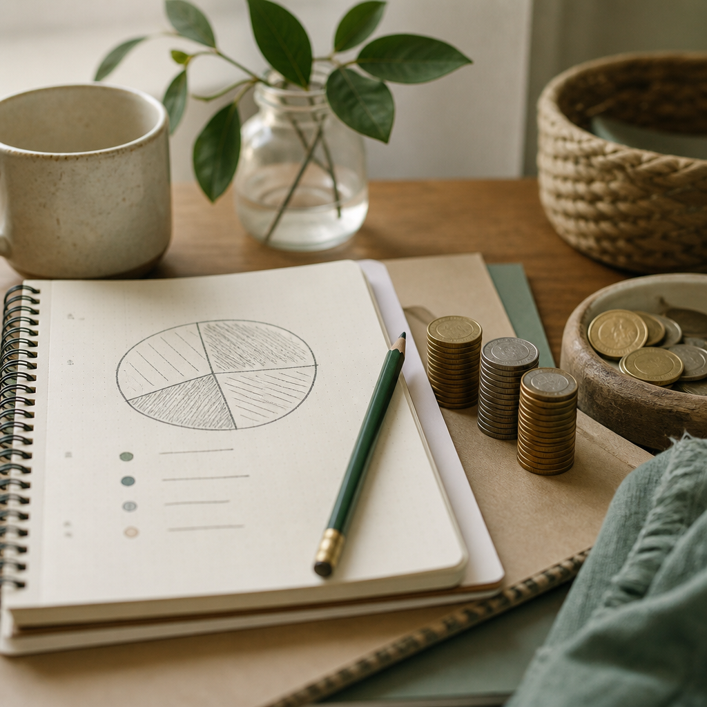 Notebook and coins for weekly money habits