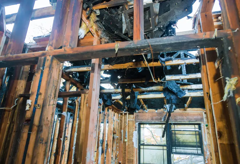 Fire damaged interior of a building
