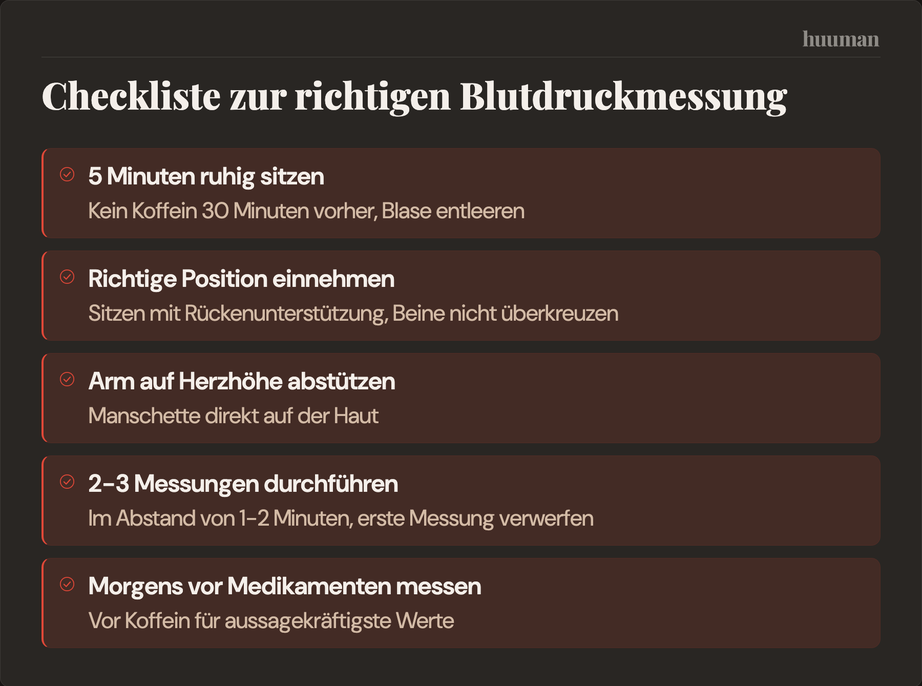 Checkliste zur richtigen Blutdruckmessung