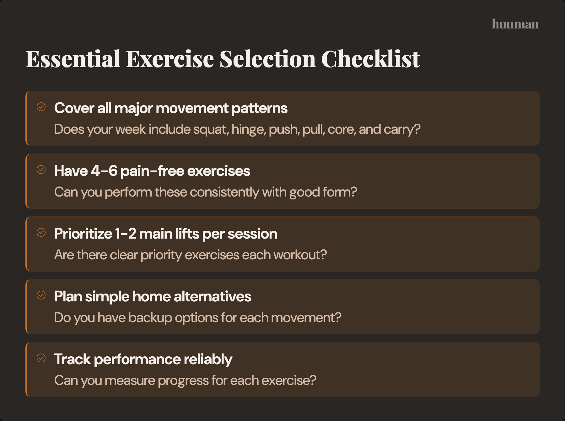 Essential Exercise Selection Checklist