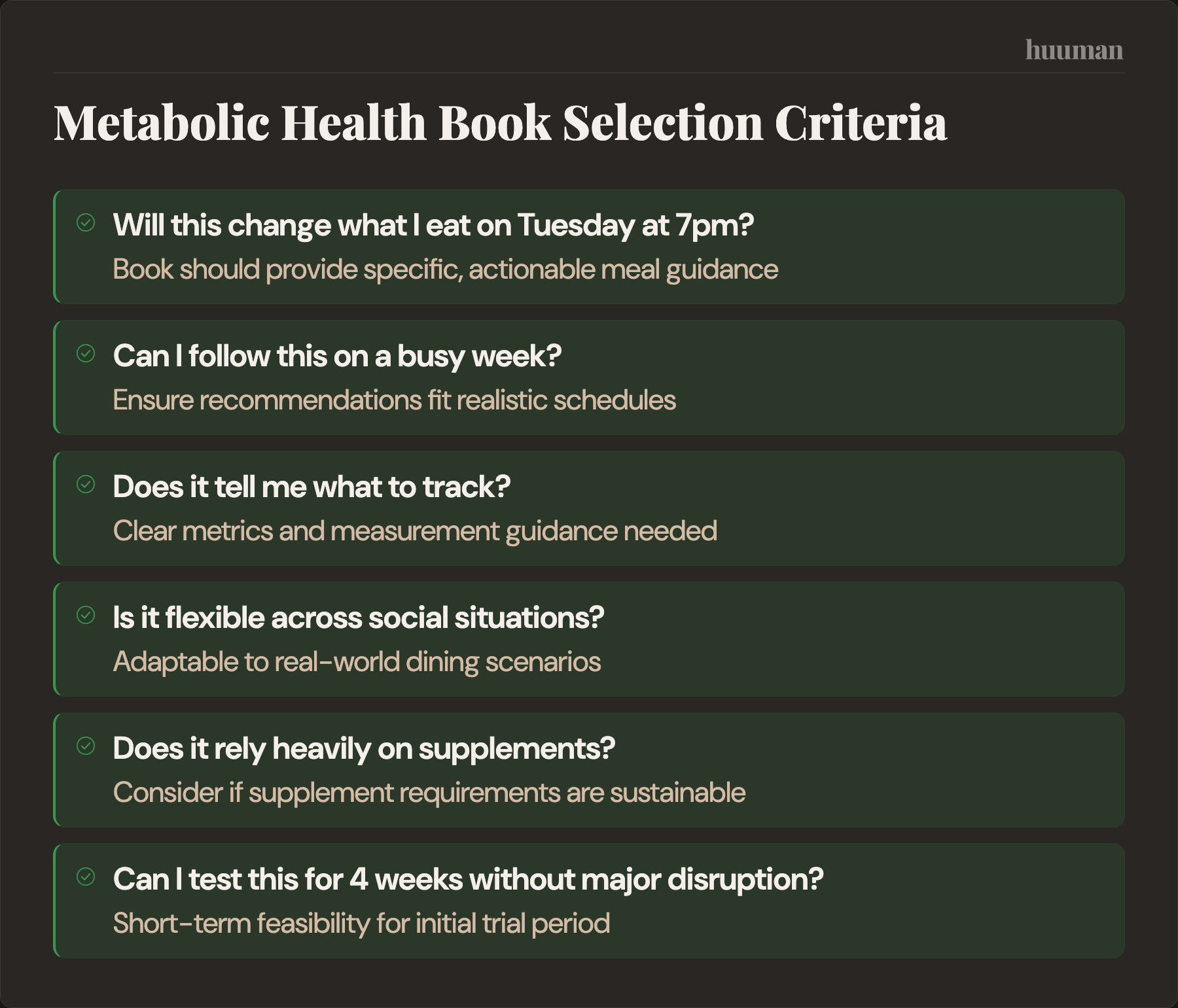 Metabolic Health Book Selection Criteria