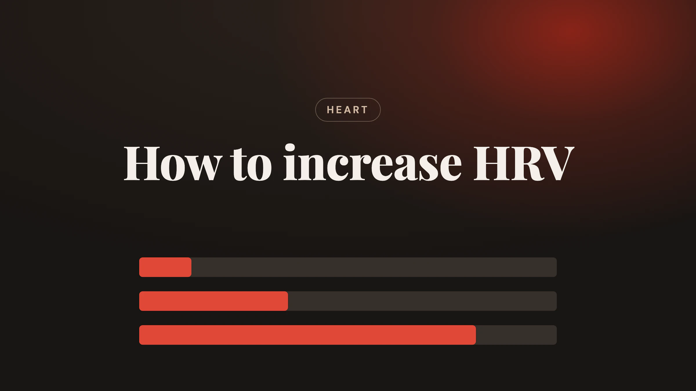 Three red bars of different length on a dark background: how much lower night-time HRV was after about one, three and seven drinks, under the title How to increase HRV