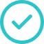 Turquoise check mark inside a circle on a white background.