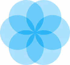 Abstract design of six overlapping light blue circles forming a flower-like pattern.