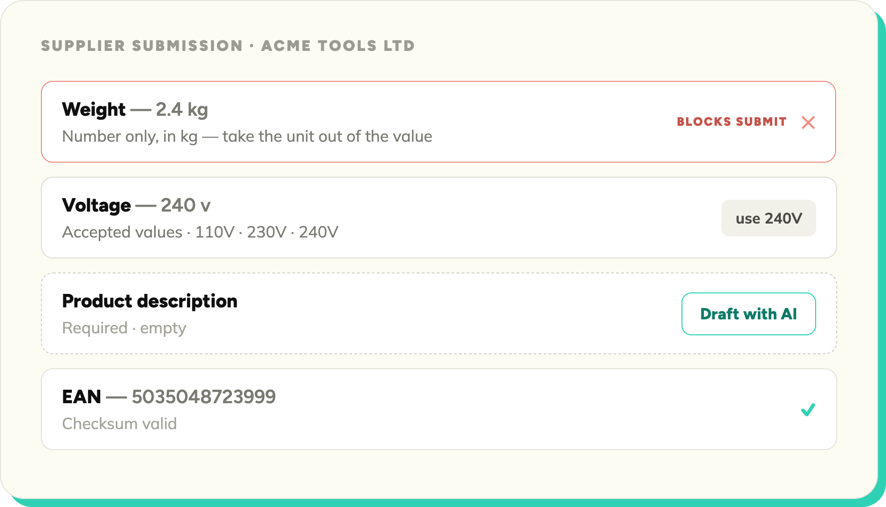 PLACEHOLDER - supplier portal submission screen