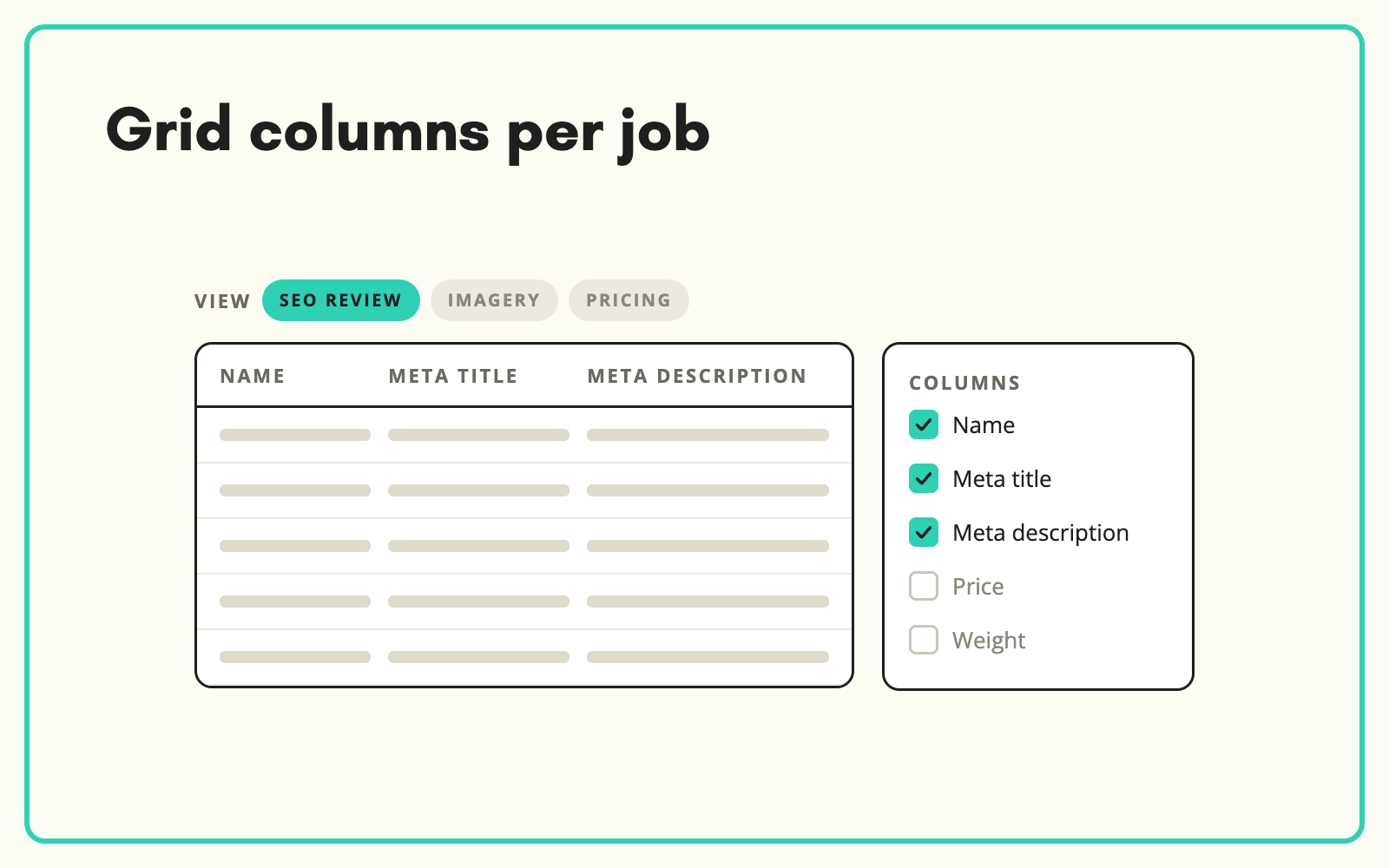 Set up the grid columns you need for each job