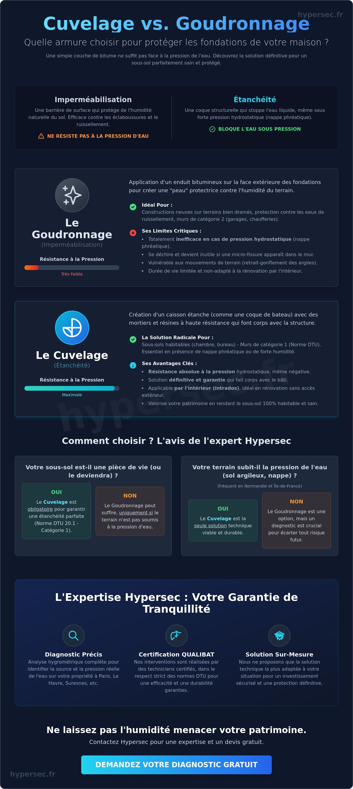 Cuvelage vs goudronnage fondations