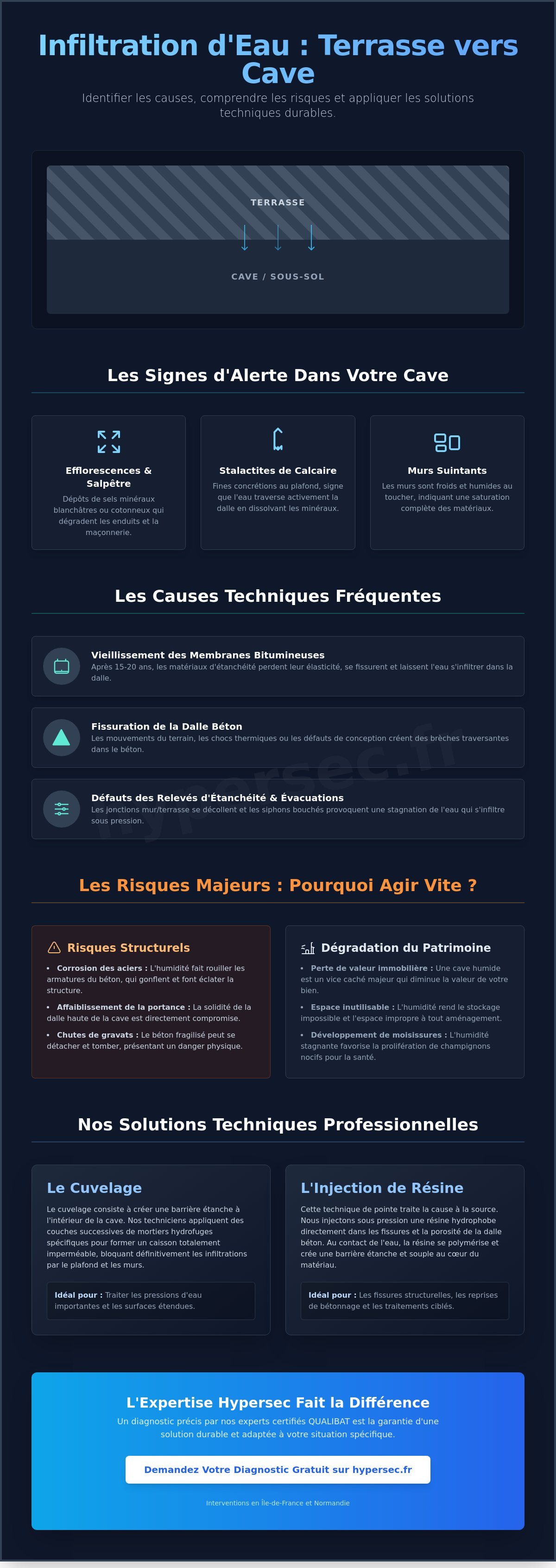 Infiltration d'eau par la terrasse au-dessus de la cave