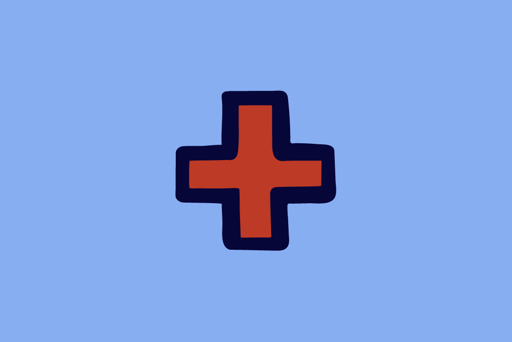 An illustration of a medical plus symbol in front of a blue background.