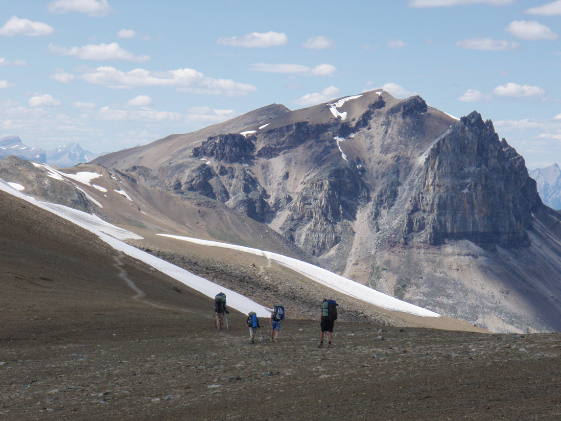 Backpackers hiking the Skyline Trail in Jasper National Park