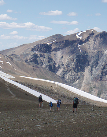 Backpackers hiking the Skyline Trail in Jasper National Park