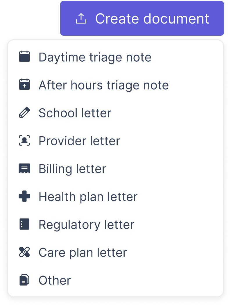 Document type picker for creating letters such as school, provider, and billing letters