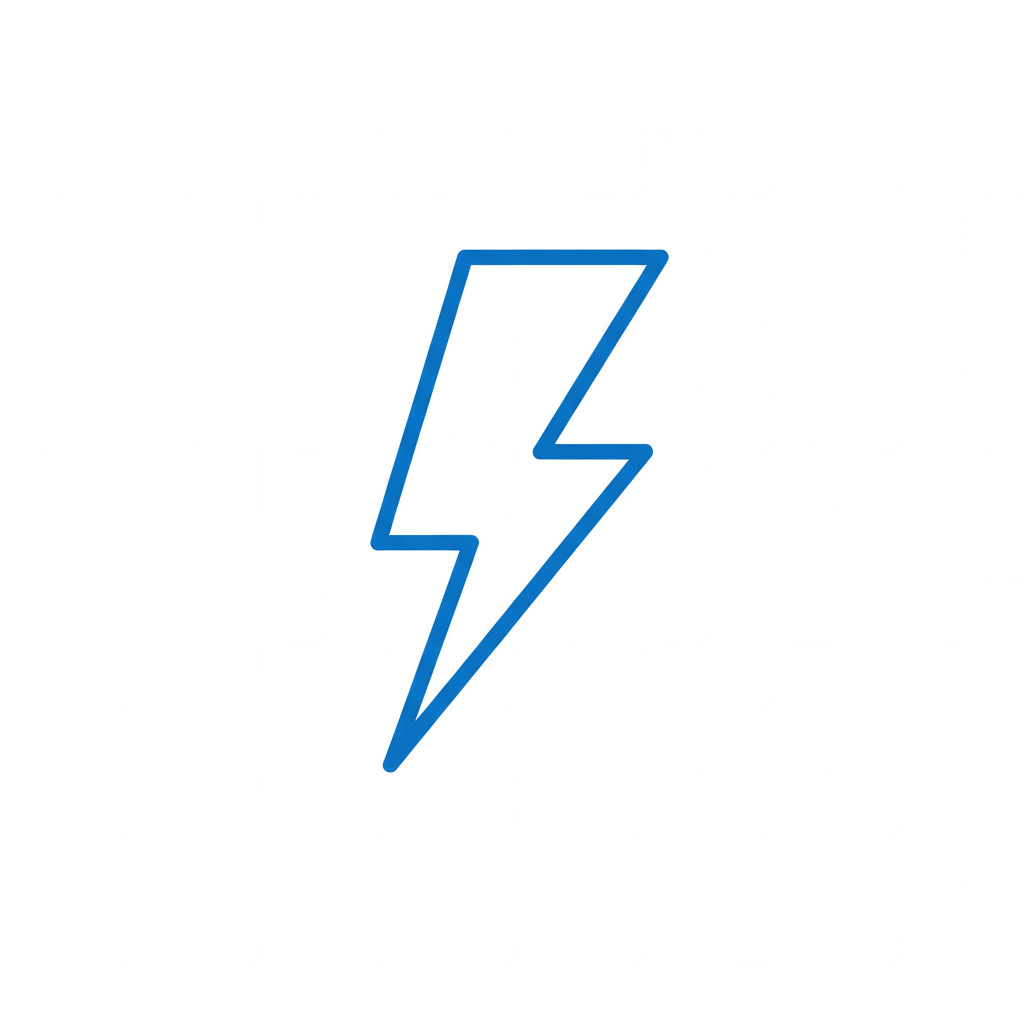 Blue outlined lightning bolt icon on a white background.