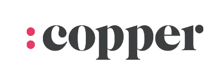 Copper brand logo with black text and two stacked red dots to the left.