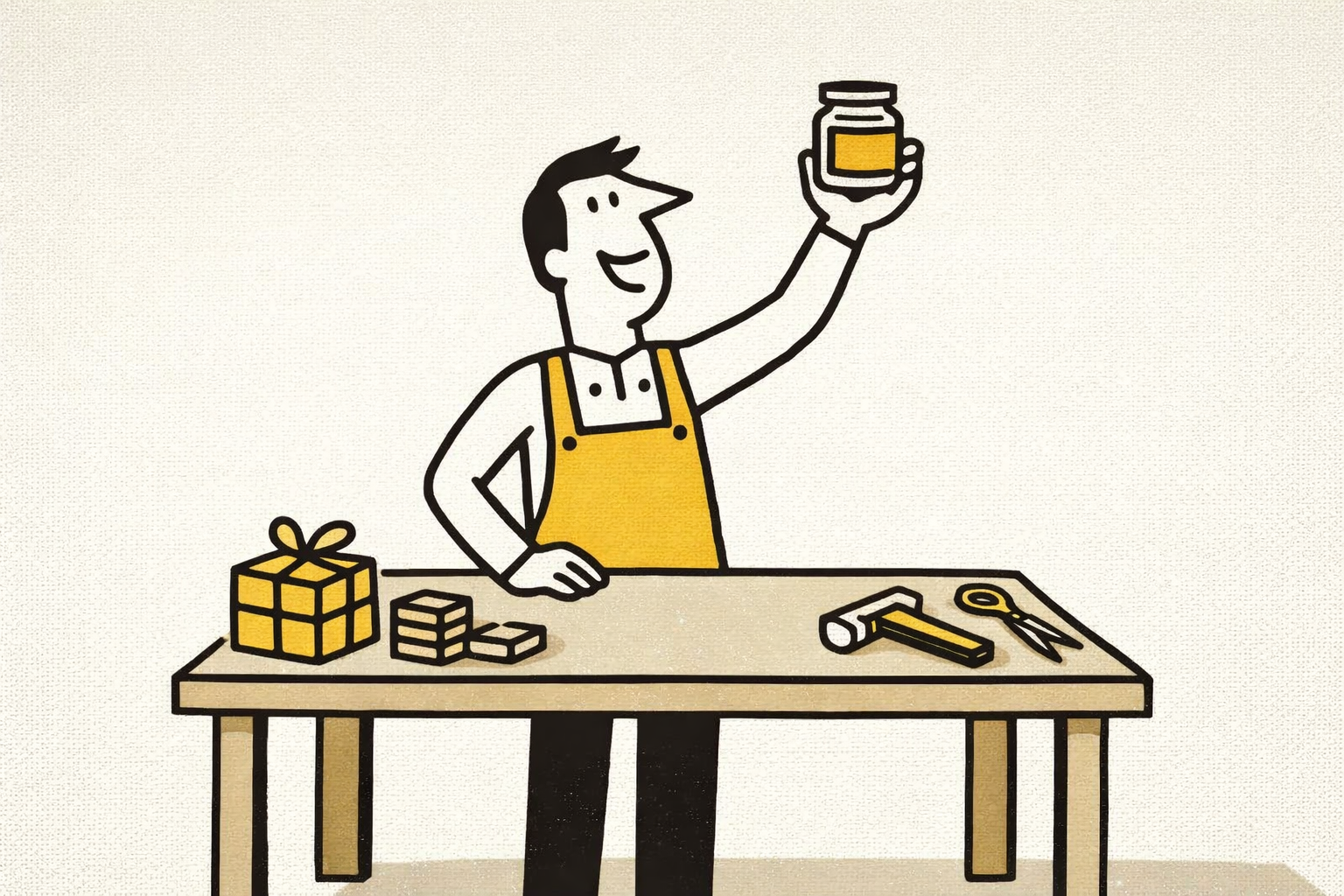 Ilustración de emprendedor venezolano mostrando producto de su negocio