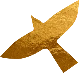 Golden metallic abstract shape resembling an X or crossed strokes on a transparent background.