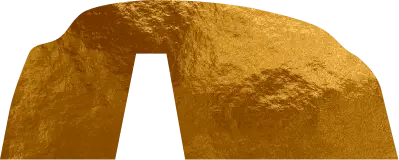 Golden foil textured shape with a vertical rectangular cutout in the center.