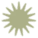 Green circular symbol with a pattern of radiating petals resembling a stylized flower or sunburst.