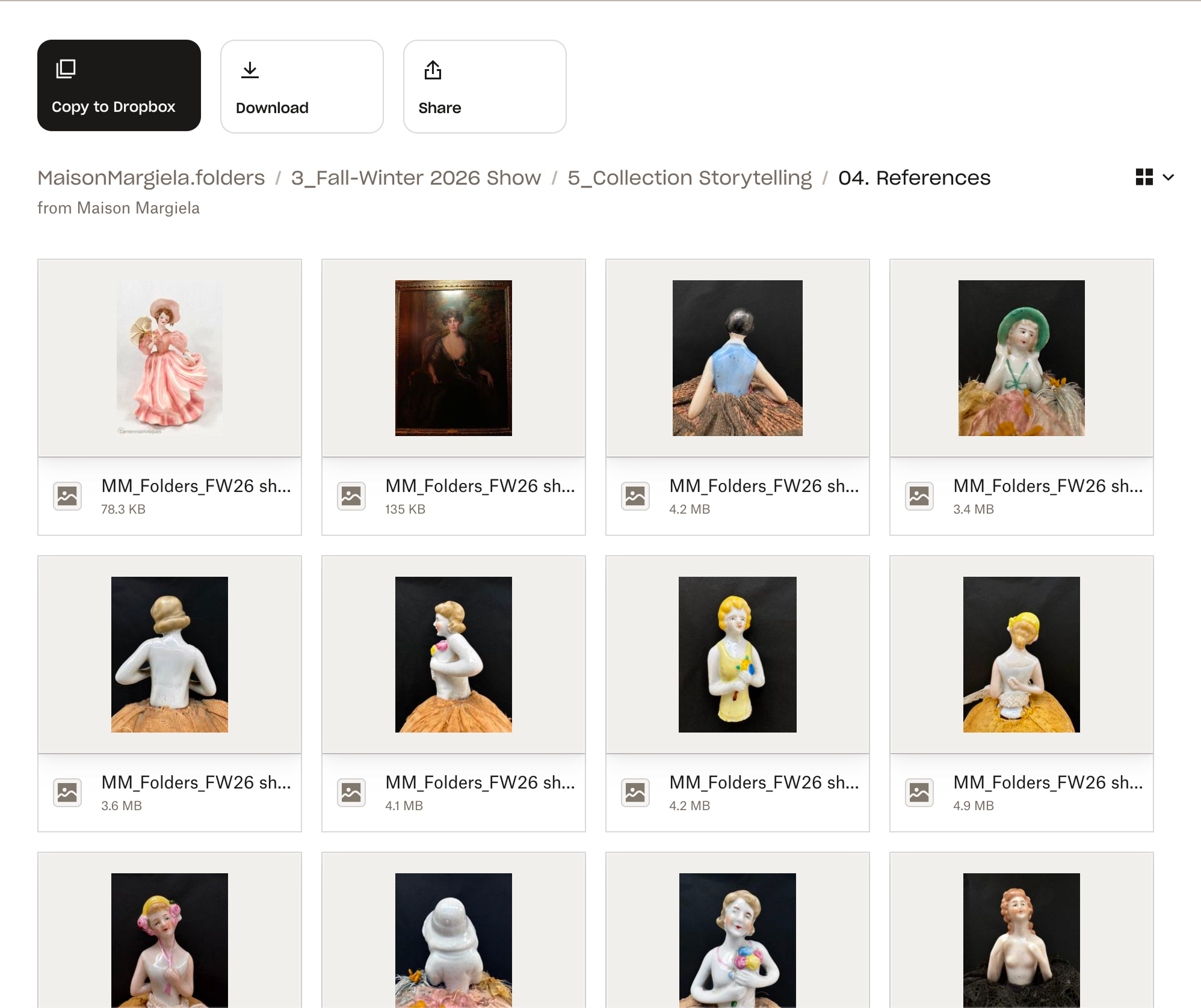 Dropbox folder view showing fashion reference images and downloadable design assets