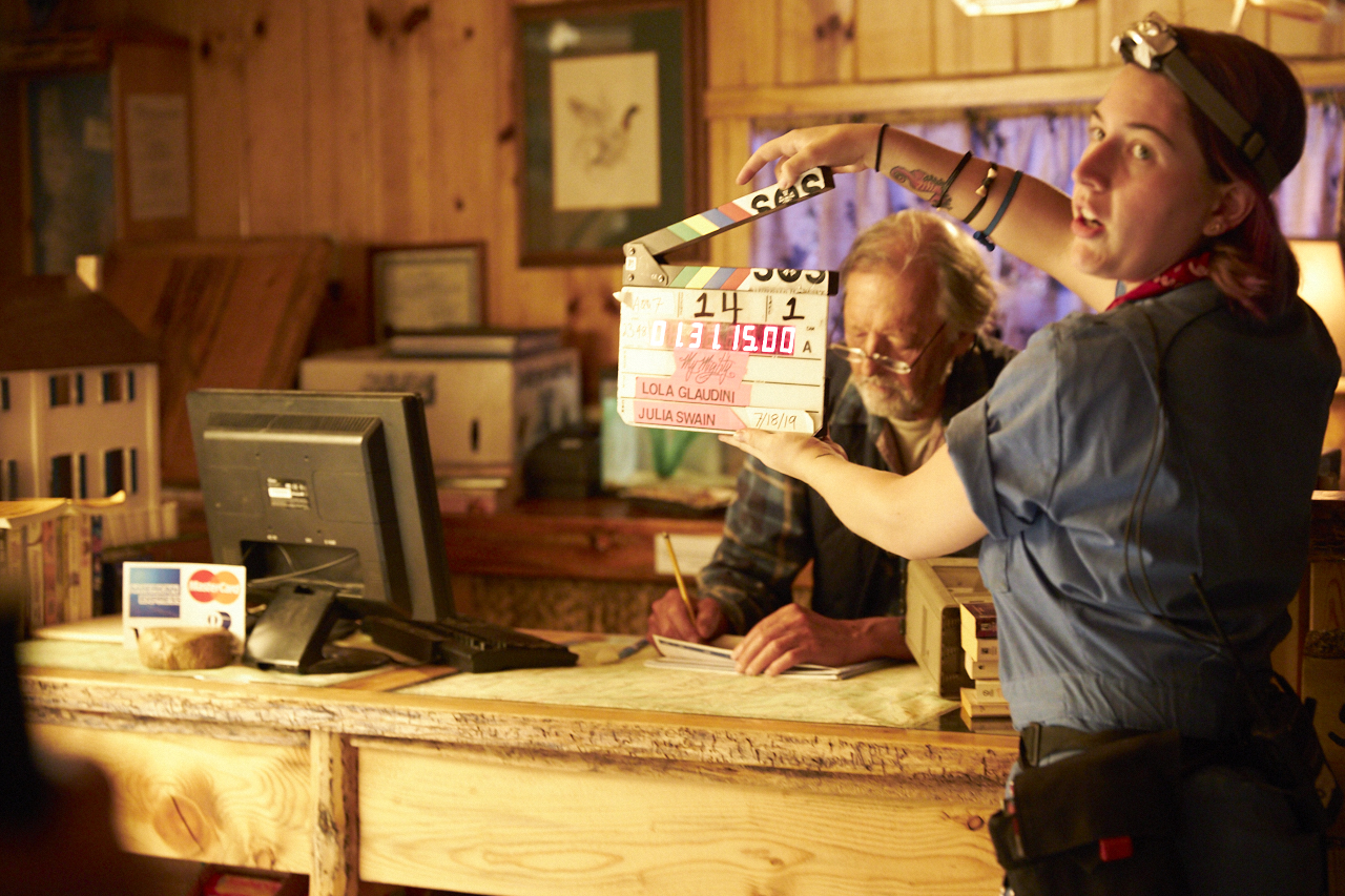 Film crew on a rustic set