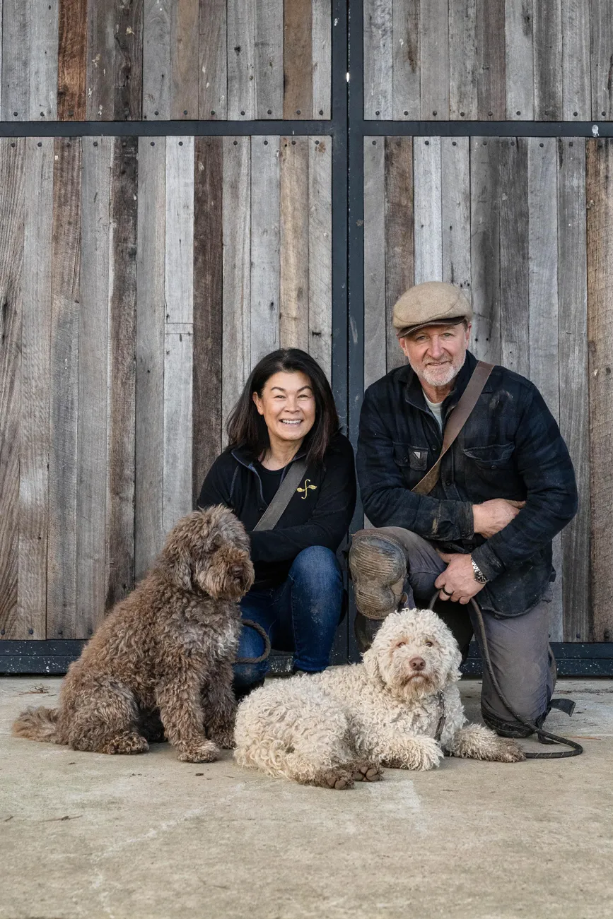 Jane & Tony owners of Flinders Truffles with their truffle dogs