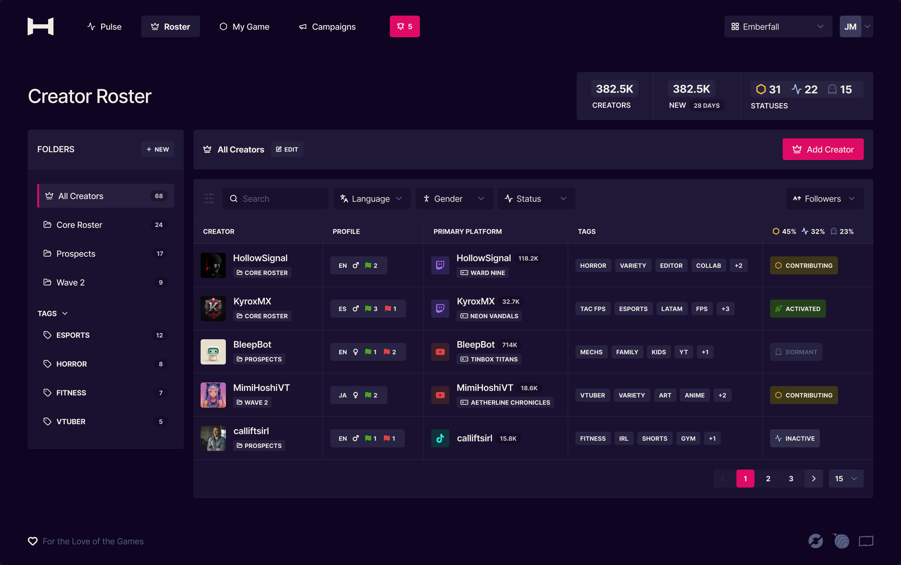 Hitscan creator roster