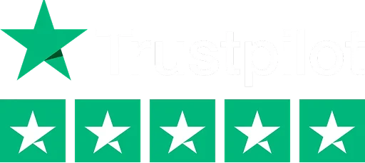 Trustpilot-Logo mit fünf grünen Sternen zur Bewertung.
