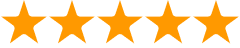 Fünf orangefarbene Sterne nebeneinander als Bewertungsicon.