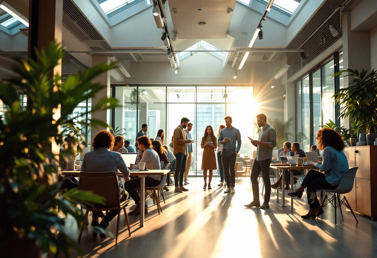 image of a bustling office environment (for a social media and communication)