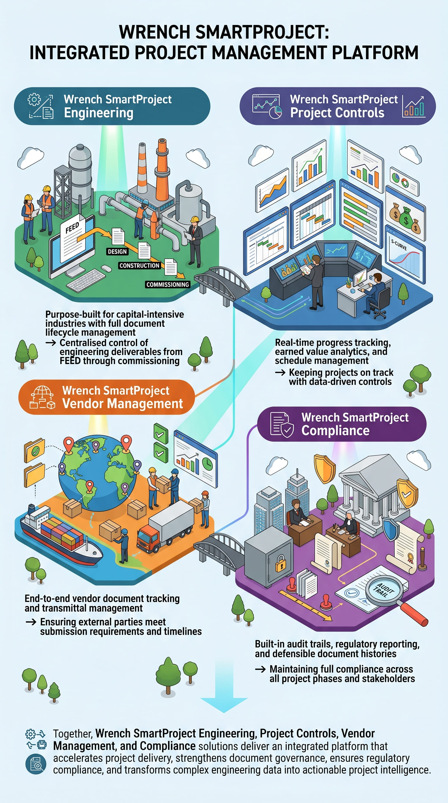 Infographic showing Nuix Neo Intelligent Data Solutions with four modules: Discover (features faster review, greater accuracy, adaptable deployment), Legal (legal data analytics, AI classification, advanced workflows), Investigations (connects evidence, faster case resolution, intelligence discovery), and Data Privacy (data discovery, identify sensitive content, support compliance, reduce privacy risk).