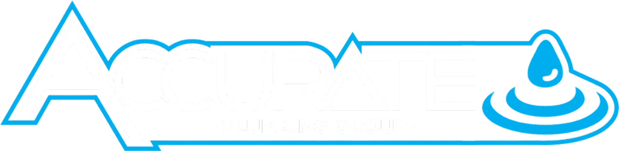 Accurate Plumbing Group logo with stylized white and blue text and a blue water drop creating ripples.